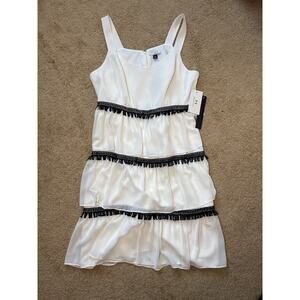 Halston Finge Trim Ruffle Tiered Chiffon Dress Size 10